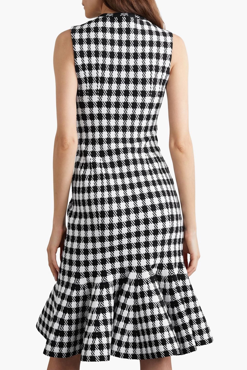 ALAÏA Ruffled houndstooth crepe dress