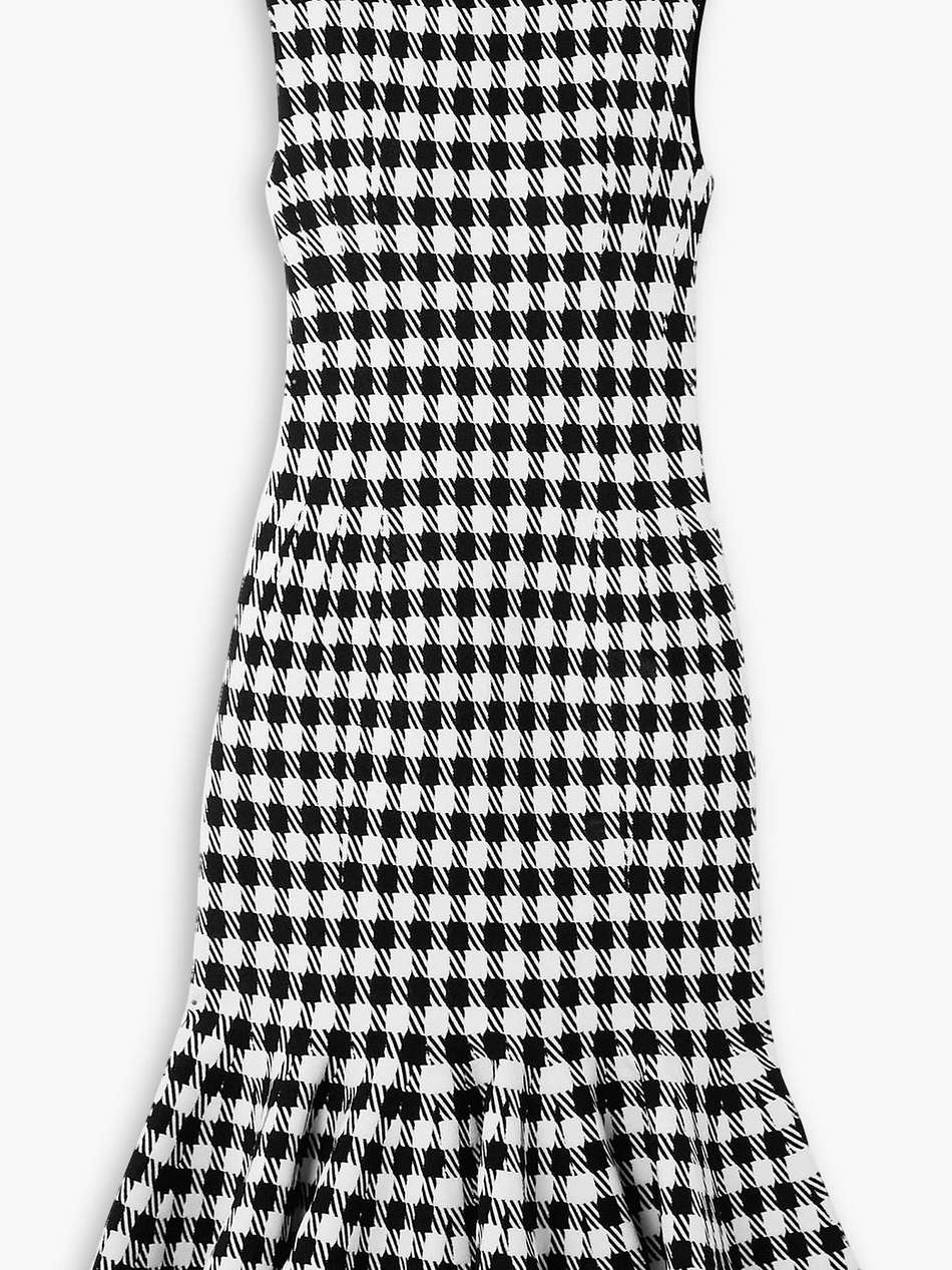 ruffled houndstooth crepe dress