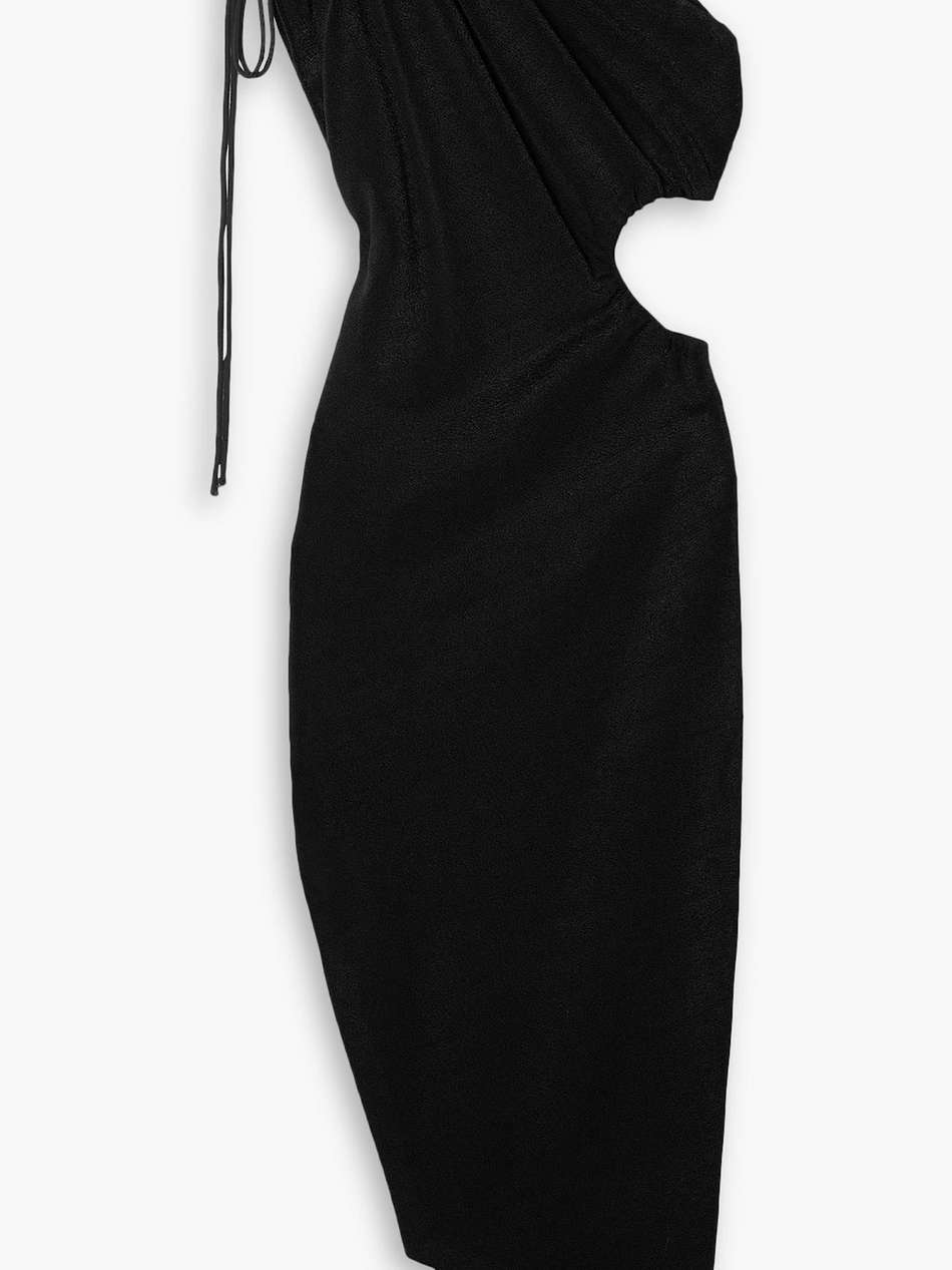 one-shoulder cutout draped neoprene midi dress