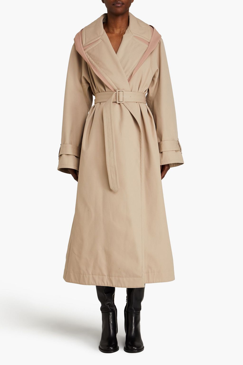 ALAÏA Ponte-paneled gabardine hooded trench coat