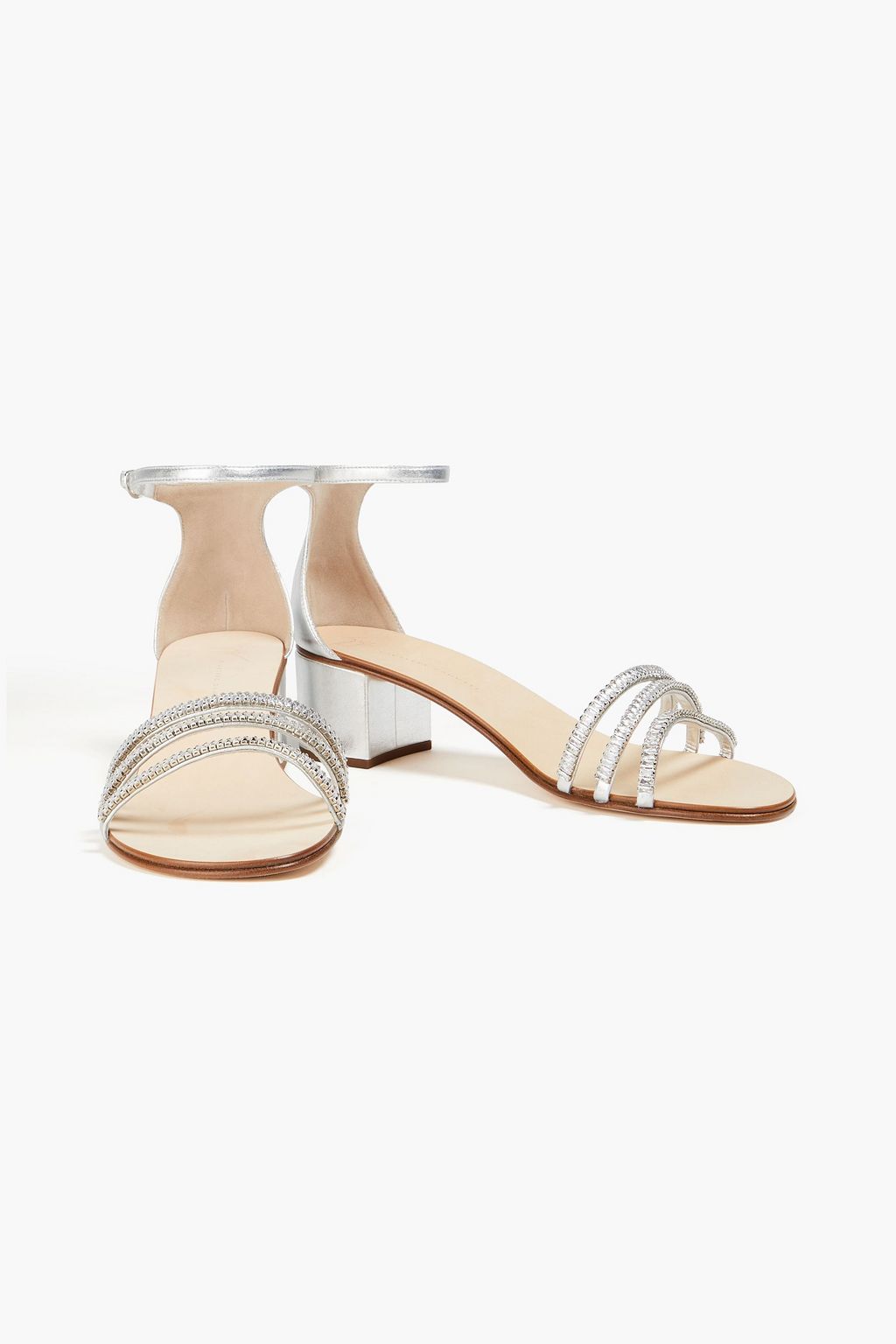 GIUSEPPE ZANOTTI 마르타 크리스털 장식 메탈릭 샌들