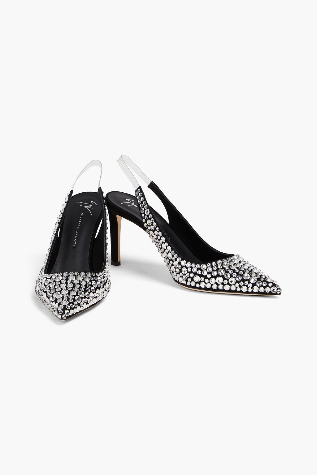 GIUSEPPE ZANOTTI حذاء بامب بحزام خلفي مصنوع من مادة PVC وجلد السويد ومزين بالكريستال