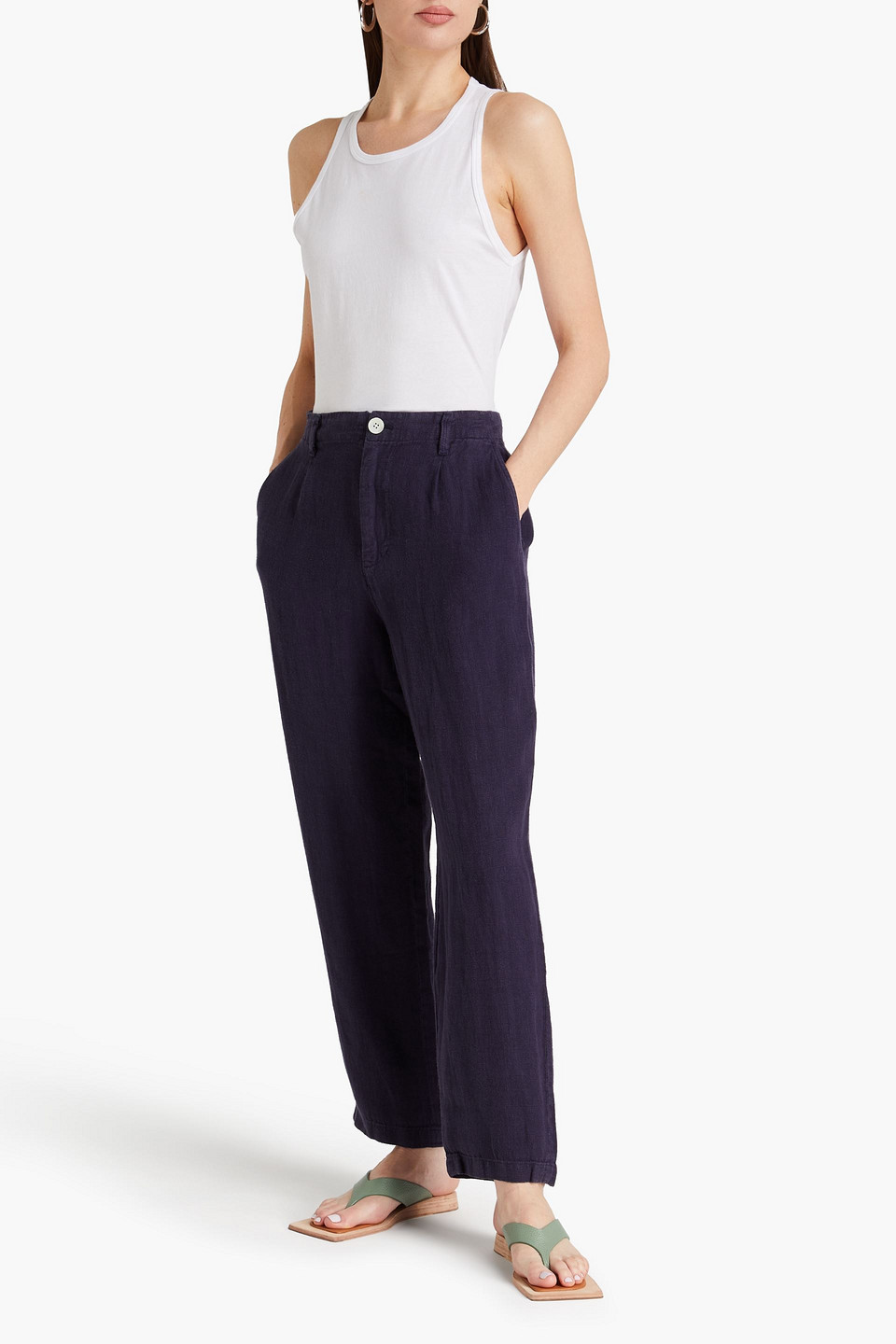 Shop Alex Mill Linen Straight-leg Pants In Midnight Blue