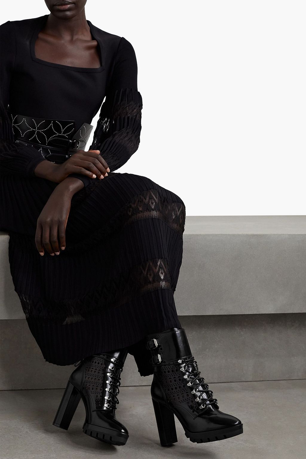 ALAÏA Laser-cut leather ankle boots