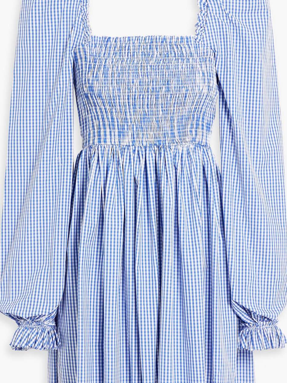 shirred gingham cotton mini dress