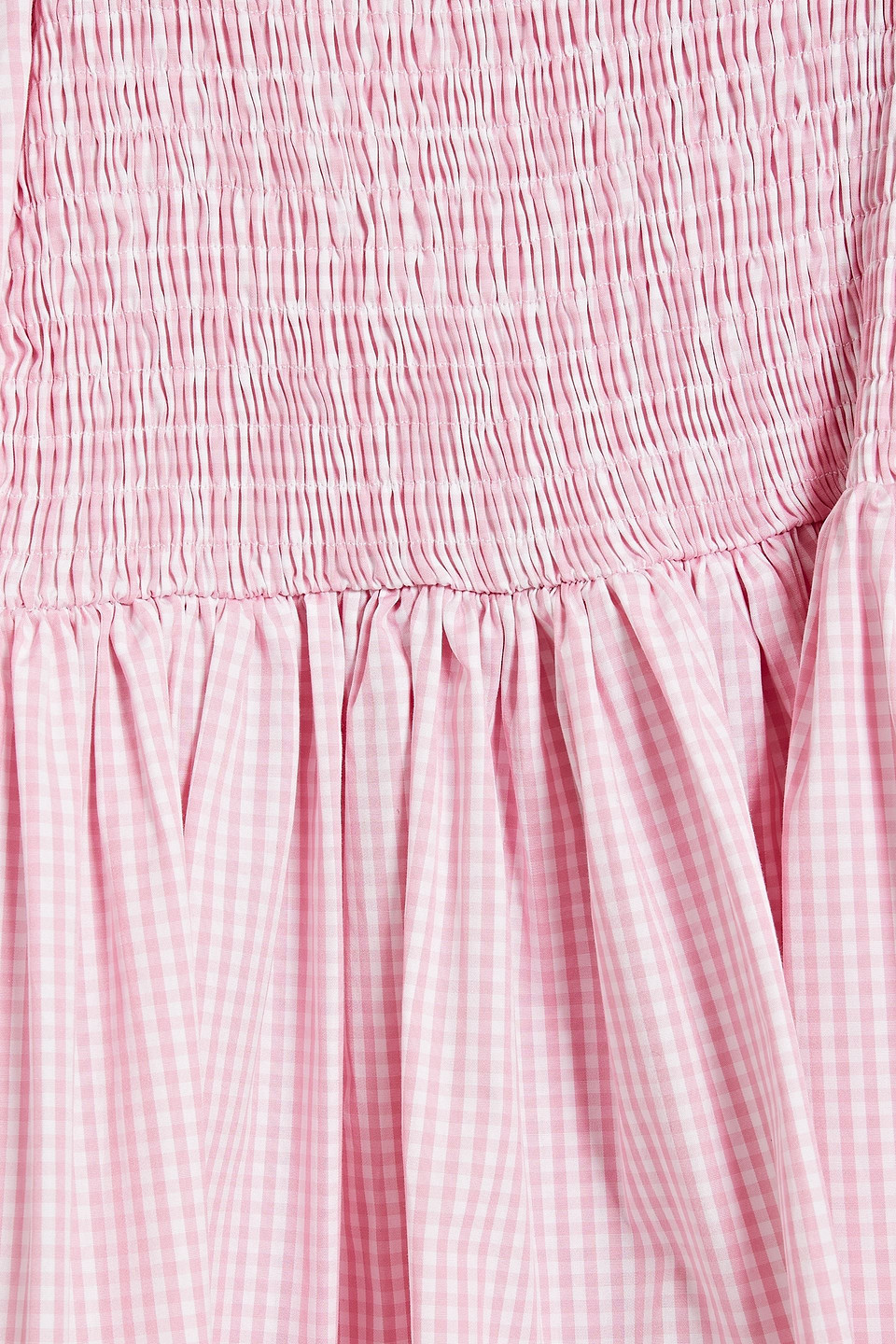 The Vampire's Wife Shirred Gingham Cotton Mini Dress In Baby Pink