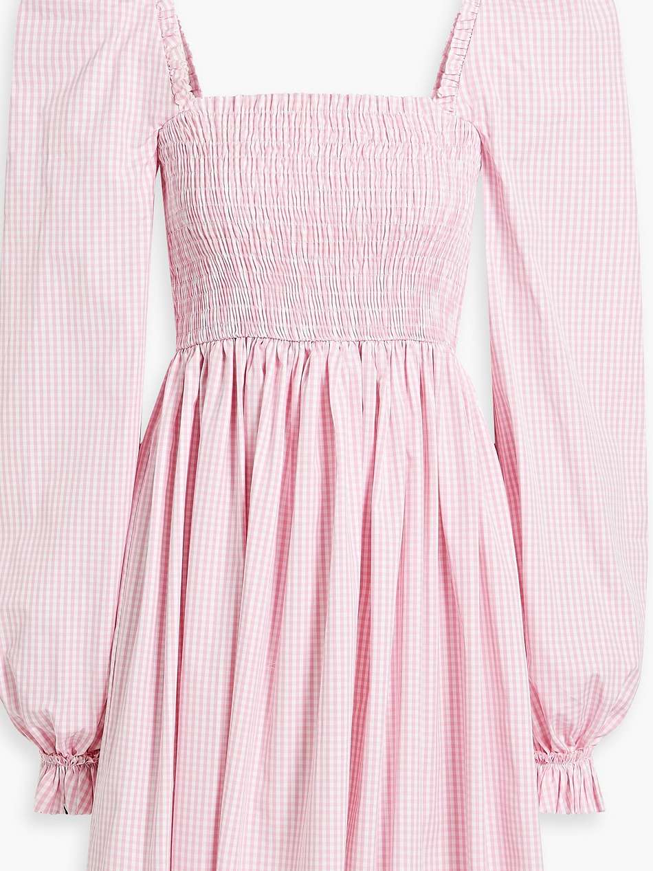 shirred gingham cotton mini dress