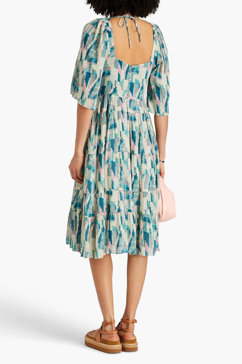 BA&SH Shirred printed cotton-blend midi dress