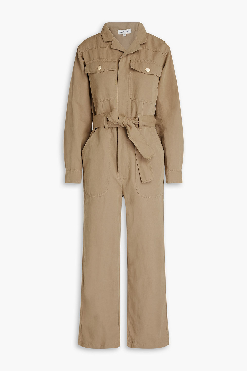 Alex Mill Mel Belted Cotton And Linen-blend Twill Jumpsuit In Taupe