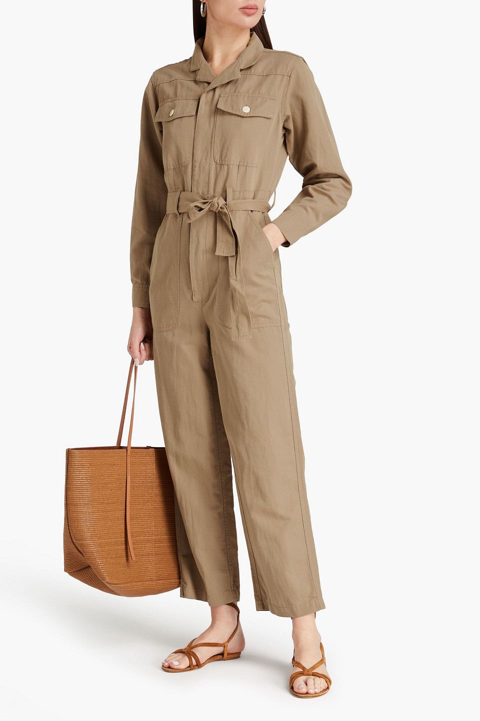 Shop Alex Mill Mel Belted Cotton And Linen-blend Twill Jumpsuit In Taupe