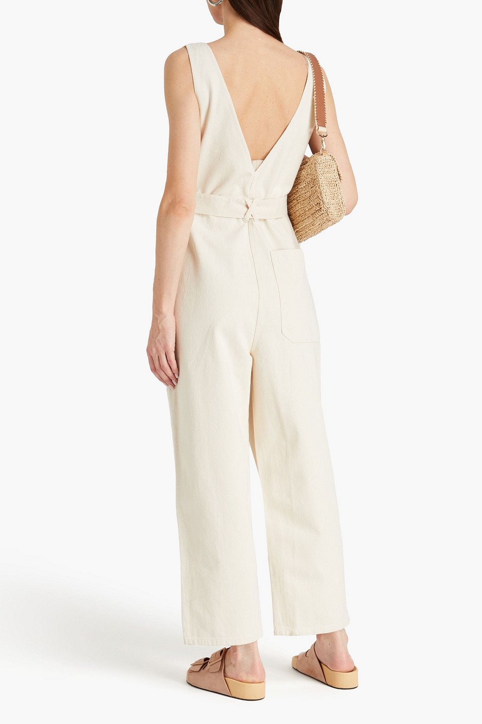 Shop Alex Mill Belted Denim Jumpsuit In Cream