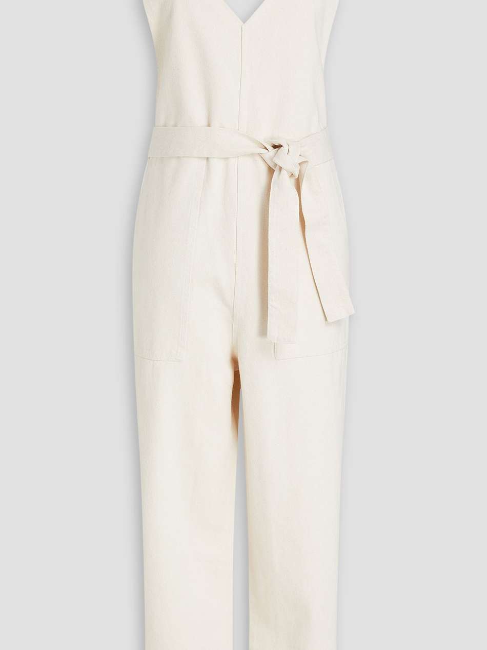 belted denim jumpsuit