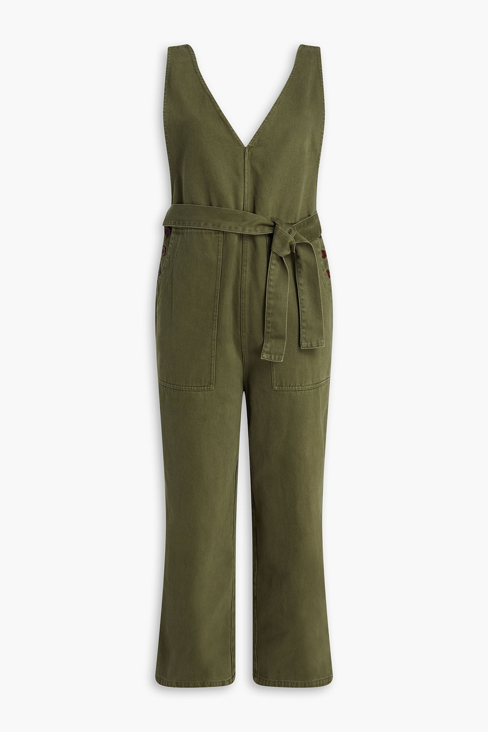 Shop Alex Mill Ollie Cropped Denim Jumpsuit In Army Green