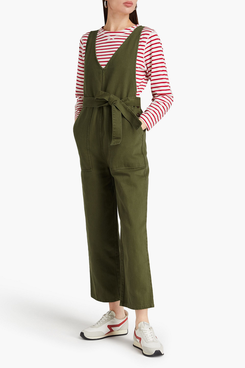 Shop Alex Mill Ollie Cropped Denim Jumpsuit In Army Green