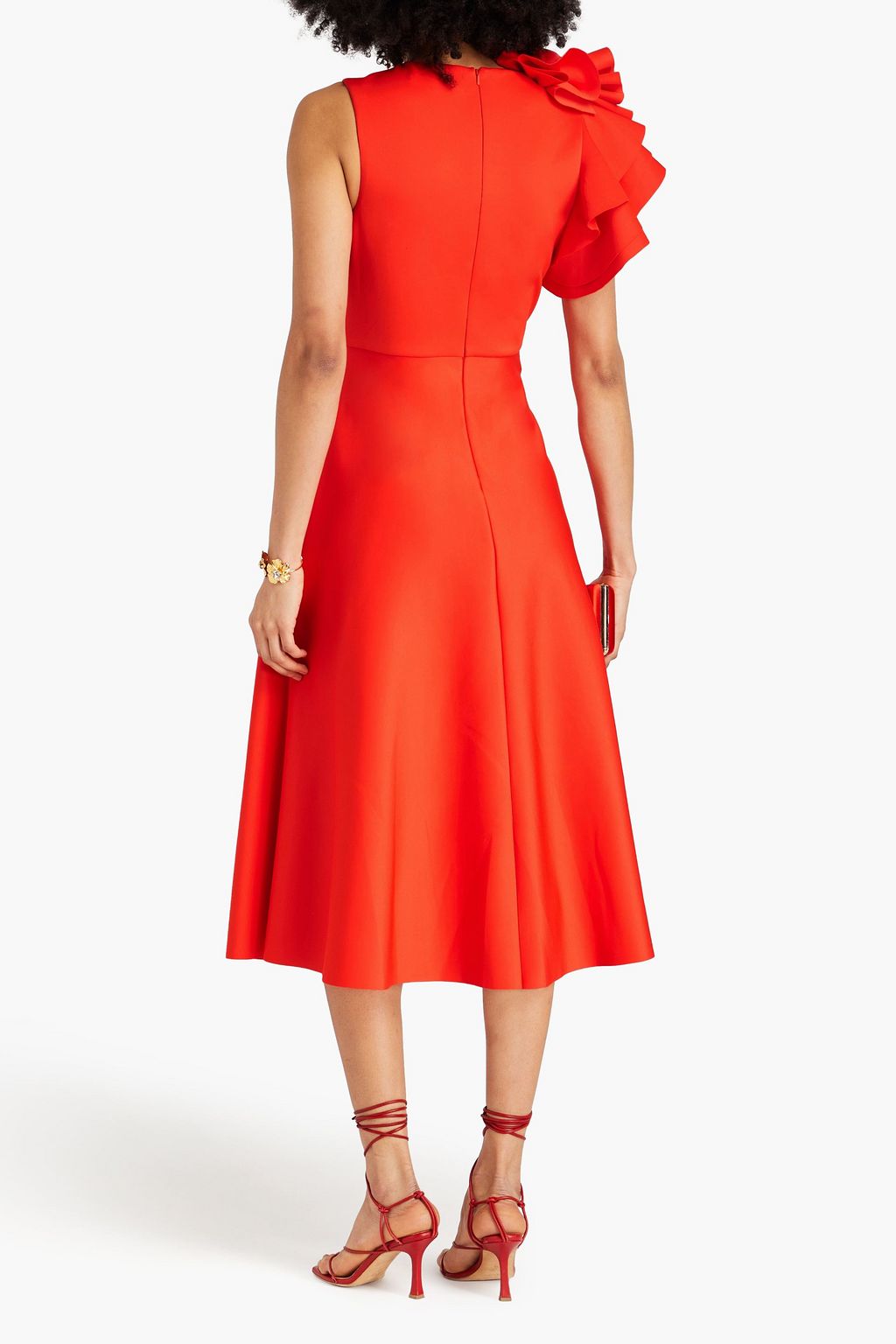 BADGLEY MISCHKA Ruffled scuba midi dress