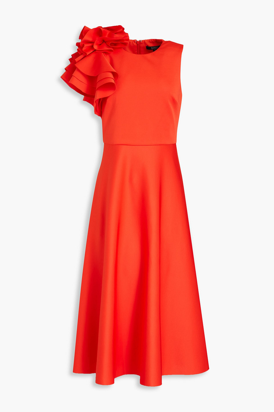 Badgley Mischka Ruffle Shoulder Sleeveless Cocktail Dress In Orange