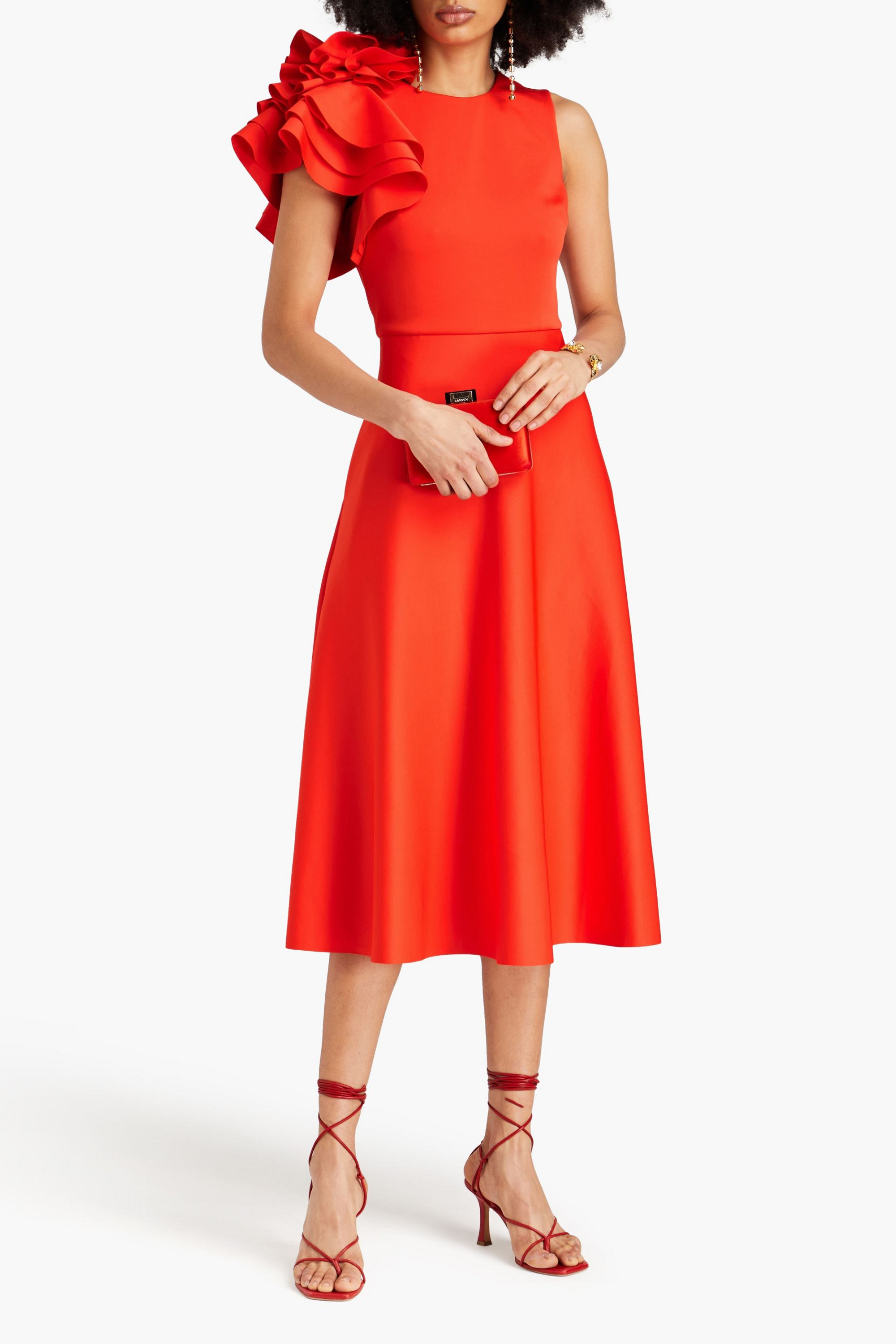 Badgley Mischka Ruffled scuba midi dress