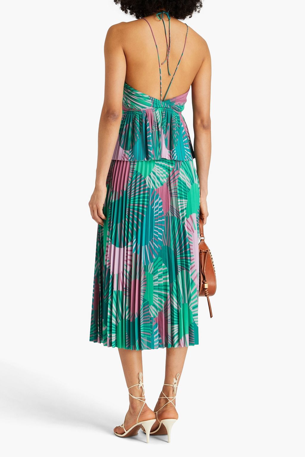 BA&SH Cutout printed plissé-crepe halterneck top