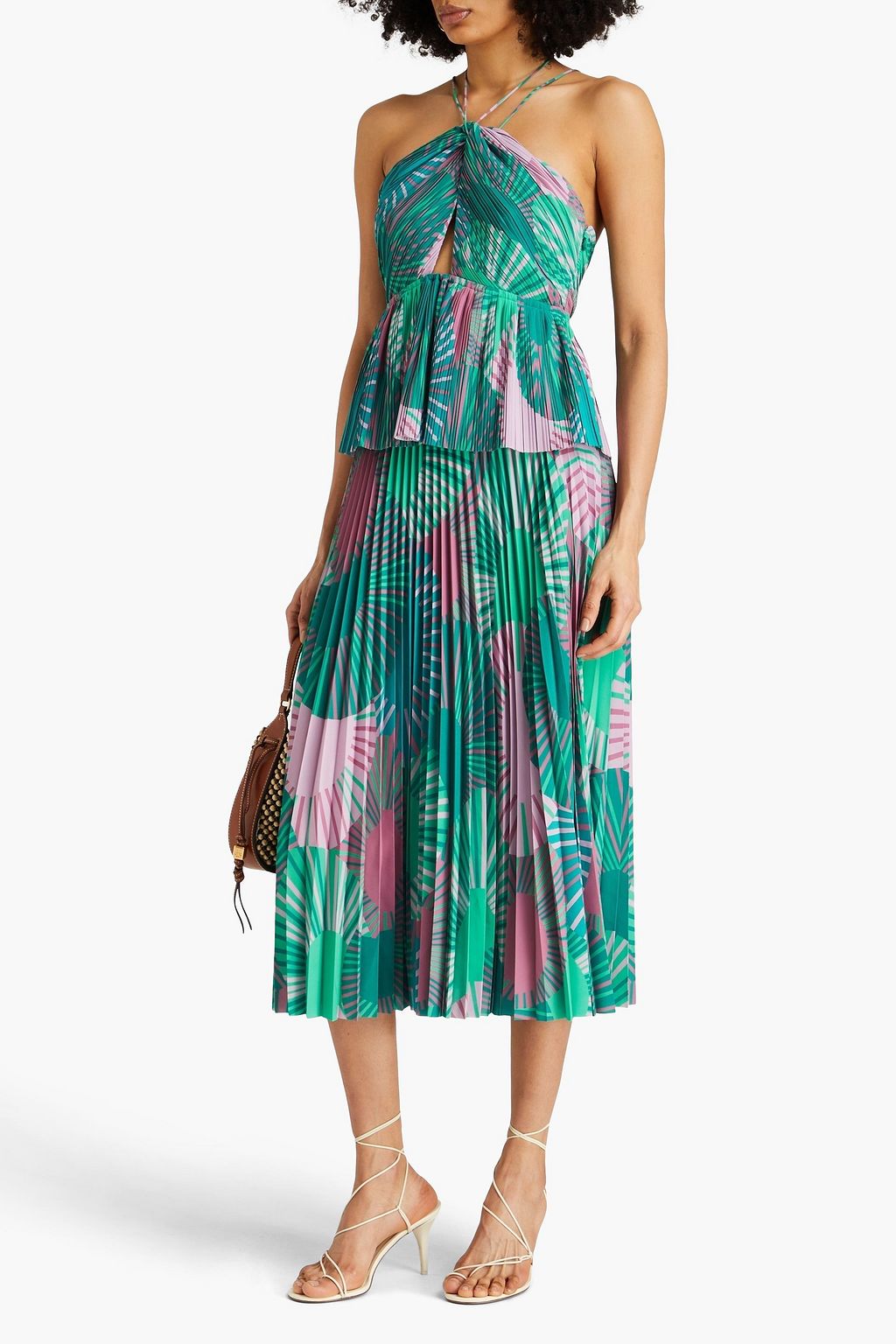 BA&SH Cutout printed plissé-crepe halterneck top