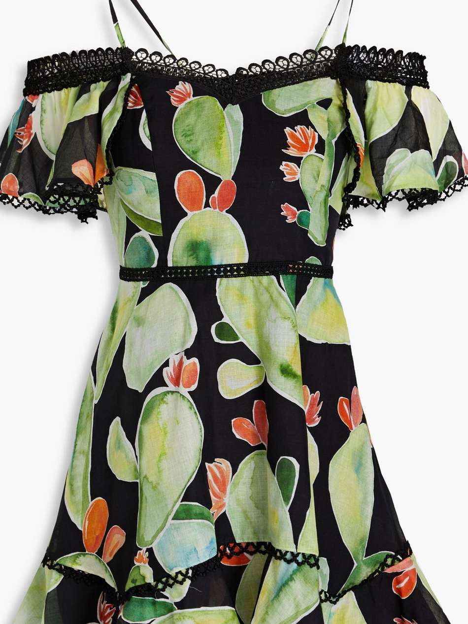 soria cold-shoulder printed cotton-blend voile mini dress