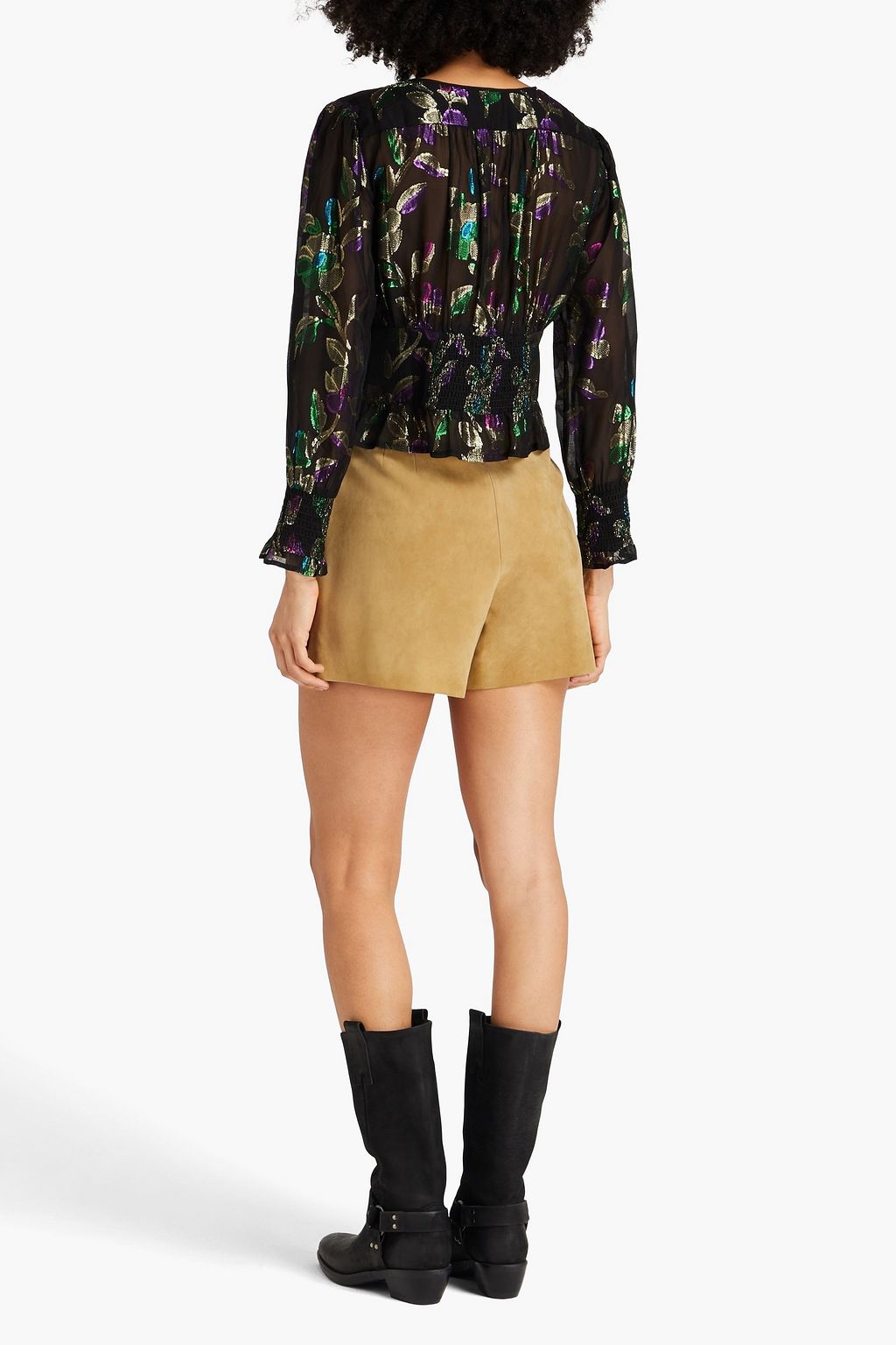 BA&SH Shirred metallic fil coupé blouse