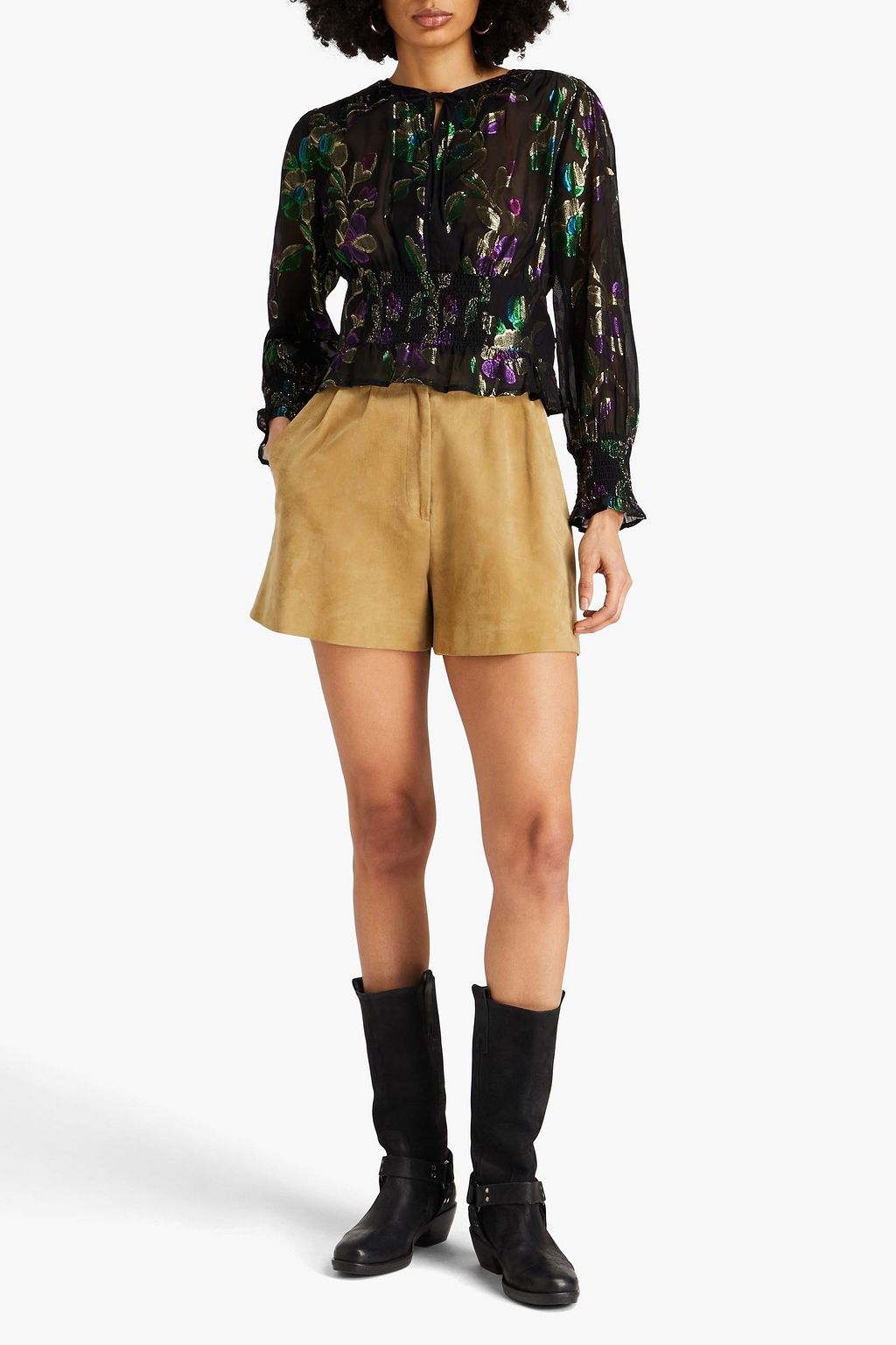 BA&SH Shirred metallic fil coupé blouse
