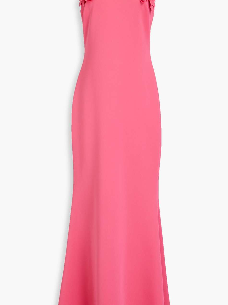 floral-appliquéd scuba gown