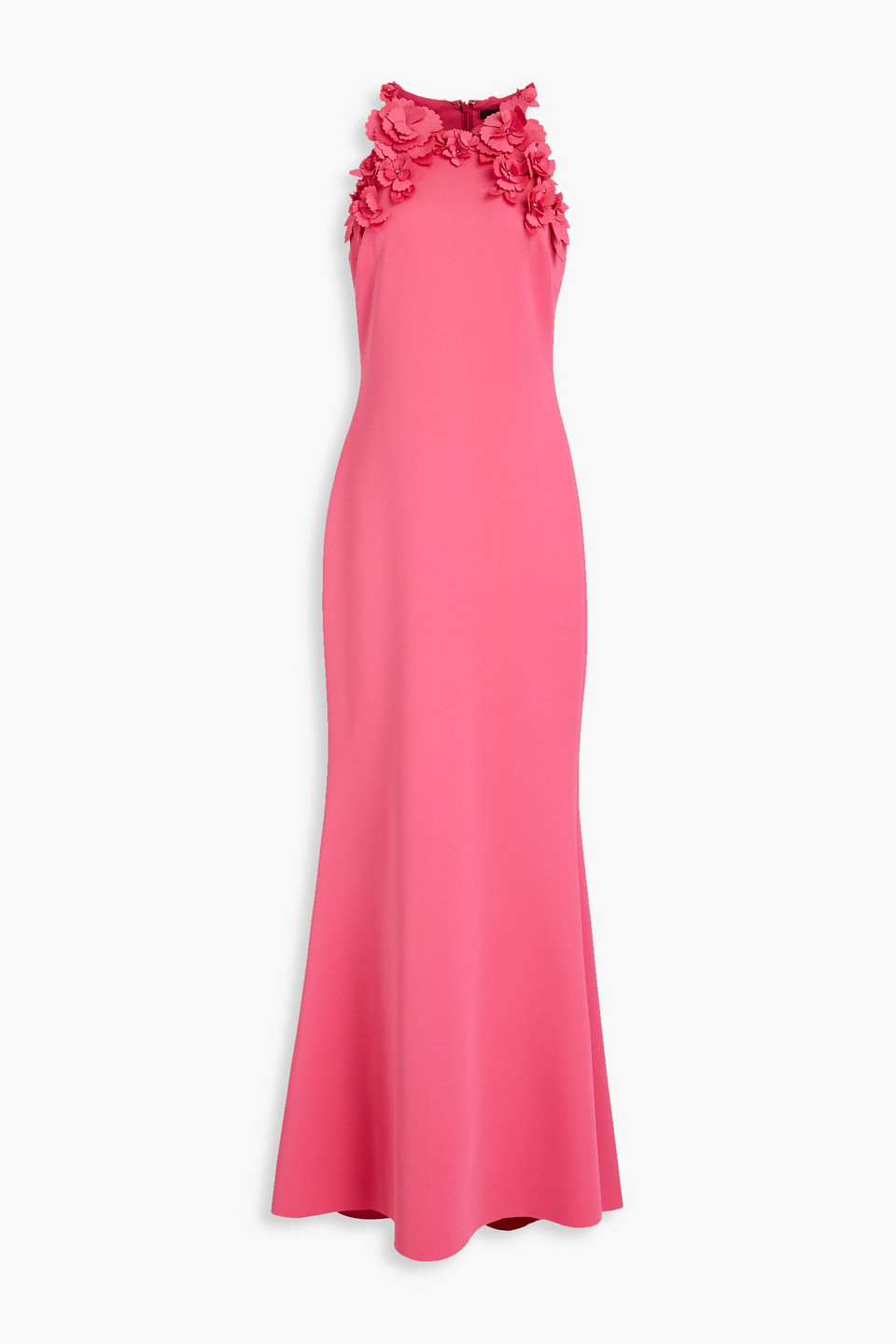 Badgley Mischka Floral-appliquéd Scuba Gown In Pink