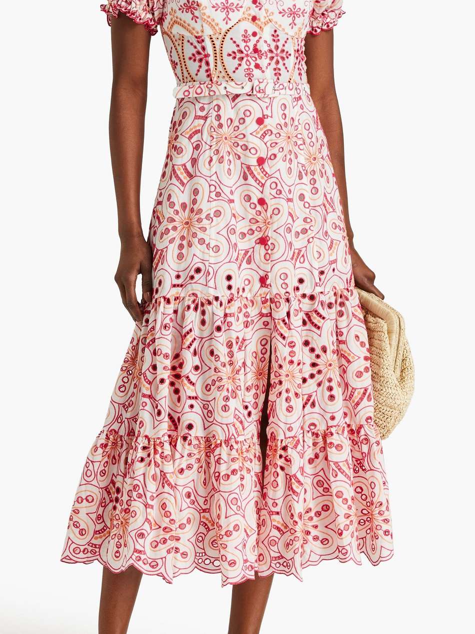 lana tiered broderie anglaise cotton-blend midi dress