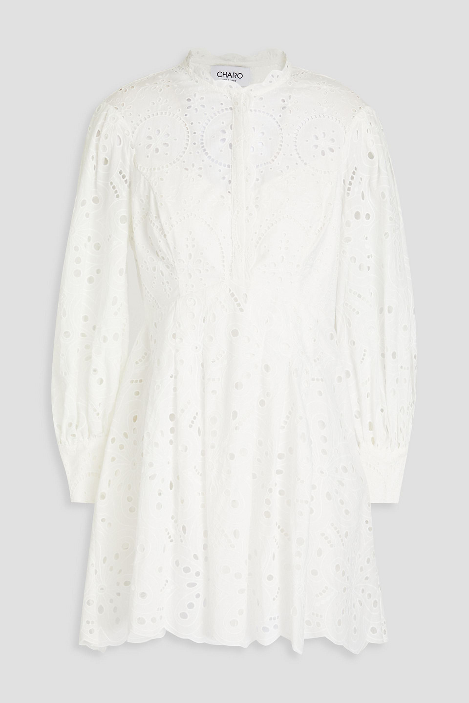 Charo Ruiz Franca Broderie Anglaise Cotton-blend Mini Shirt In Weiss