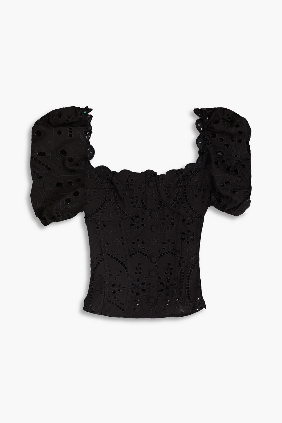 Ella button-embellished broderie anglaise cotton-blend bustier top