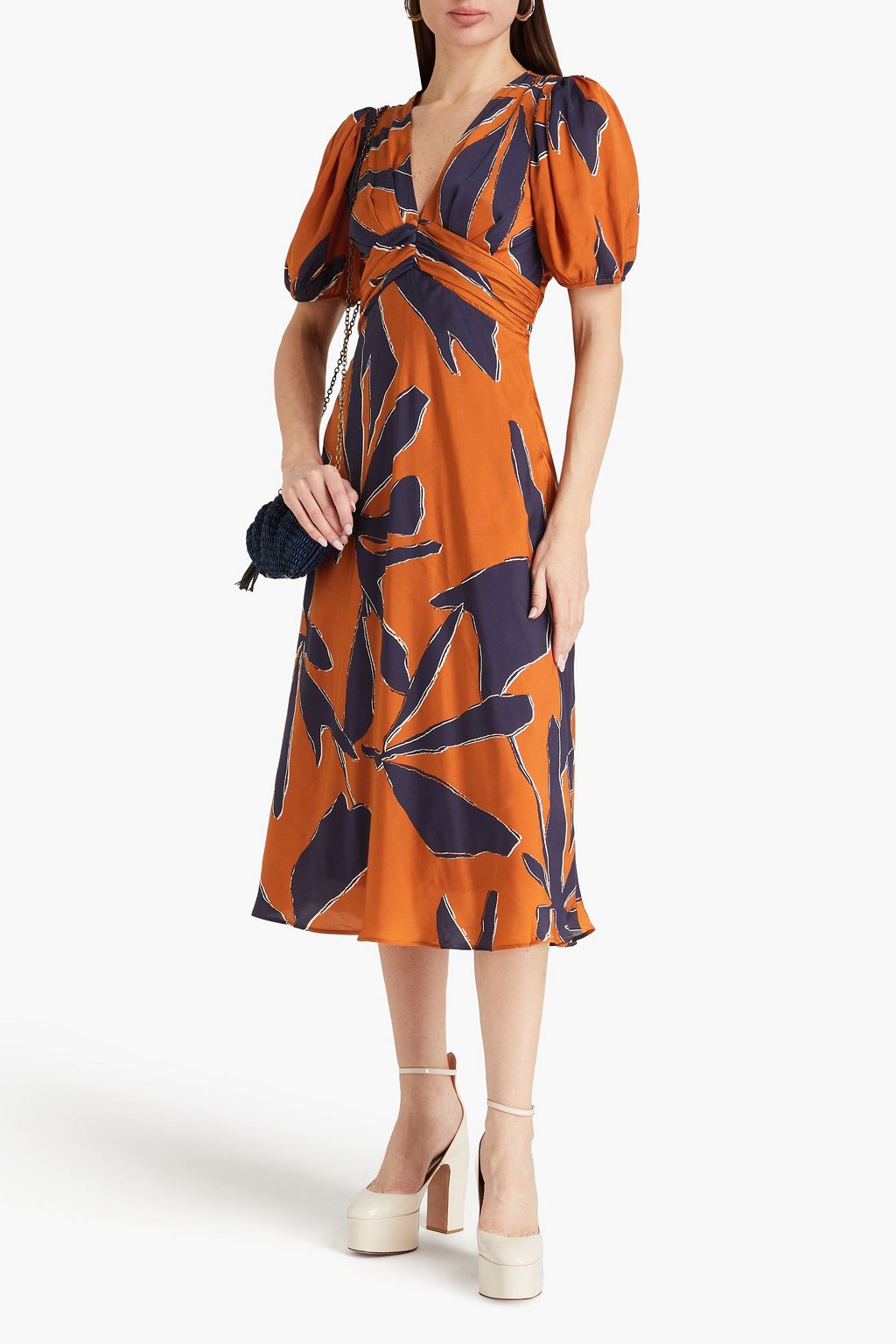 BA&SH Ruched printed satin midi dress | THE OUTNET