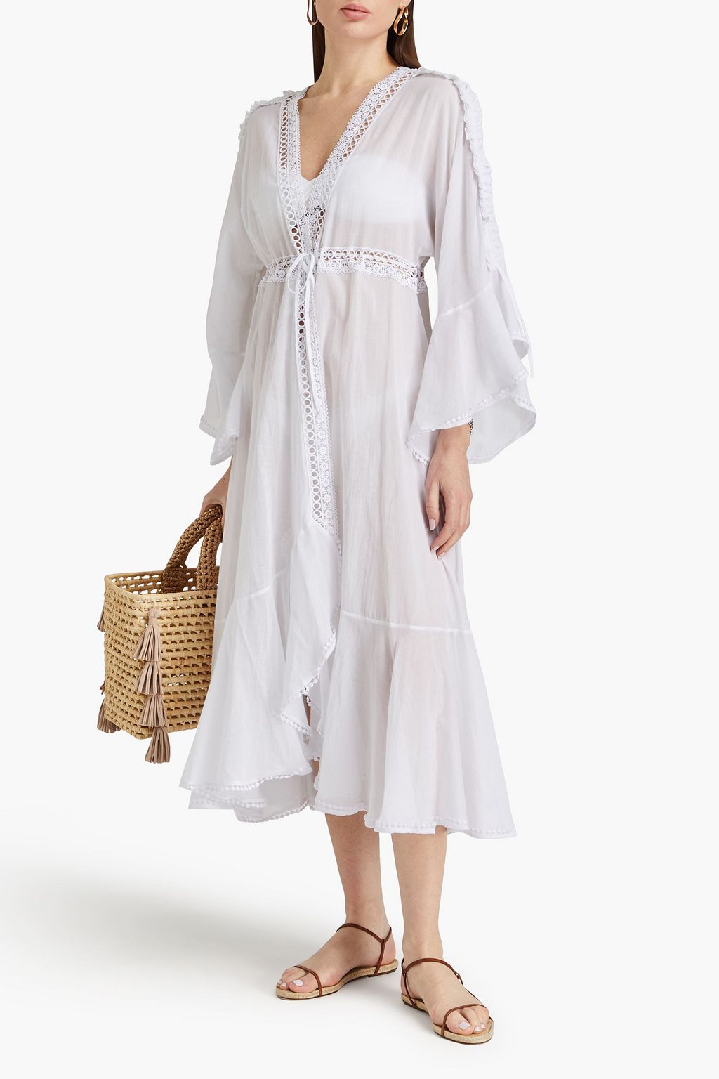 CHARO RUIZ IBIZA Kathy guipure lace and cotton-blend voile kaftan