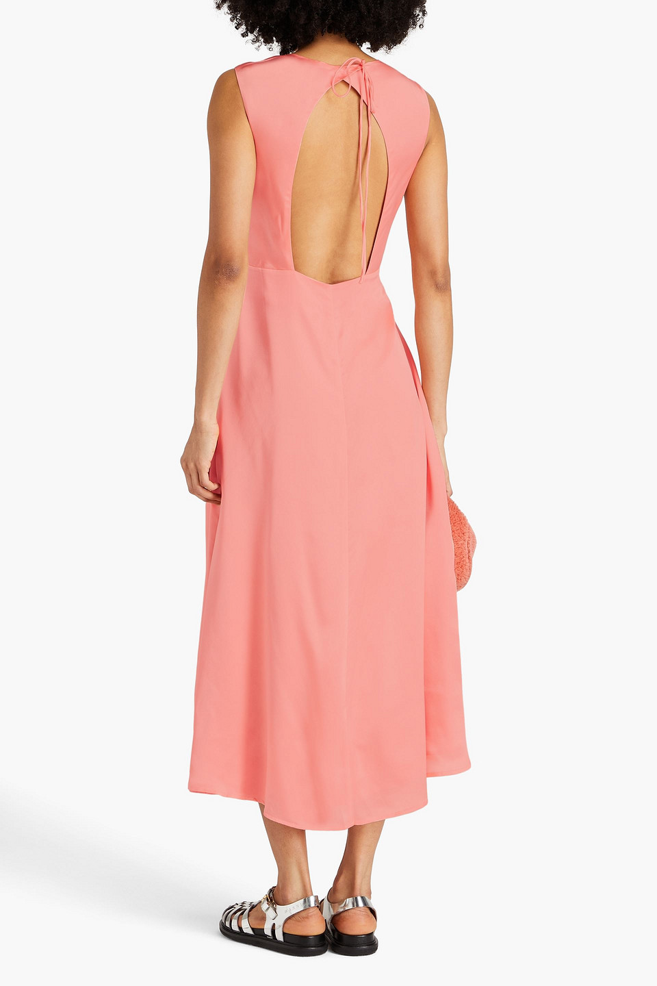 Shop Holzweiler Cutout Silk-satin Midi Dress In Antique Rose