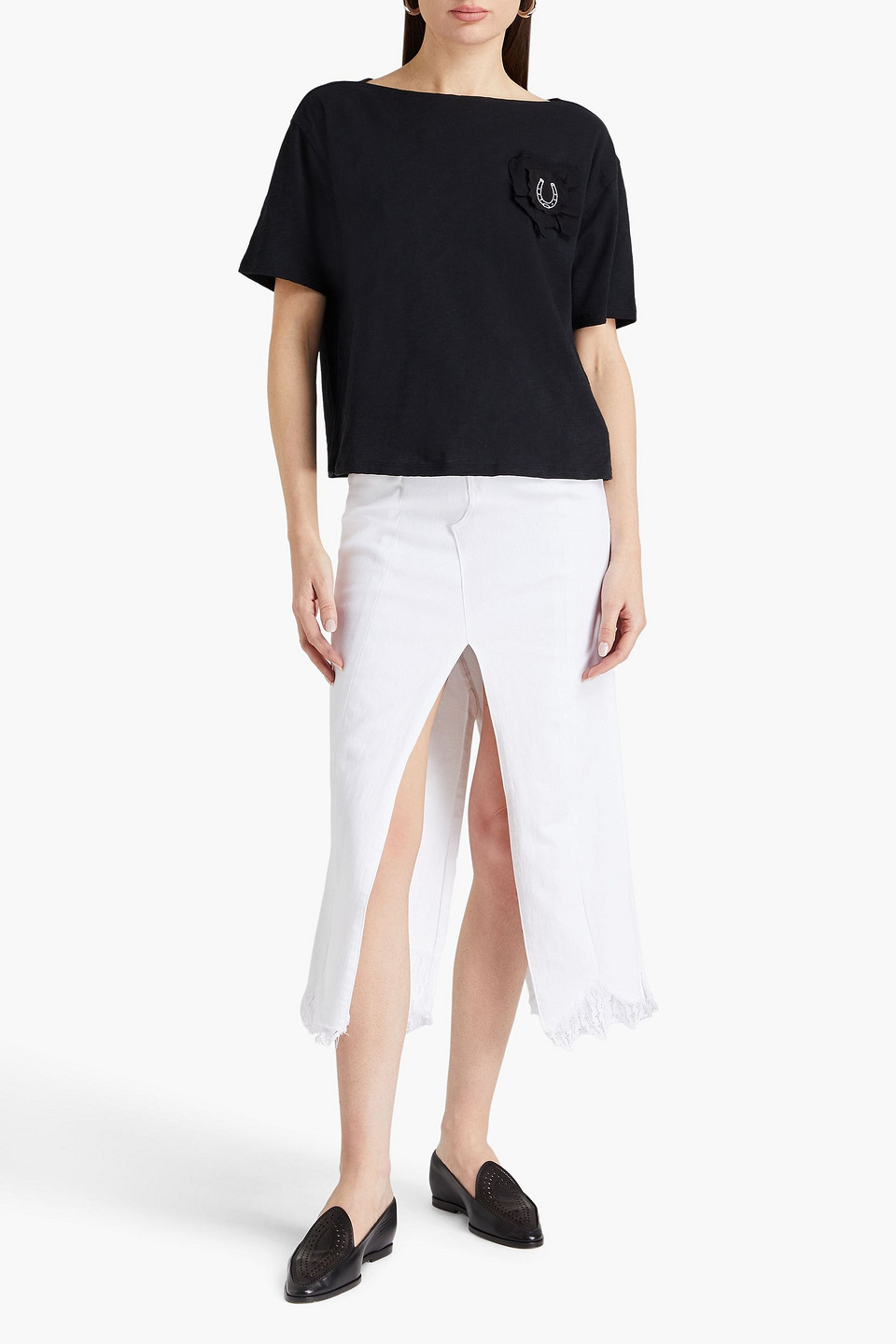 Shop E.l.v. Denim X The Outnet The Lucky Embroidered Cotton-jersey T-shirt In Black