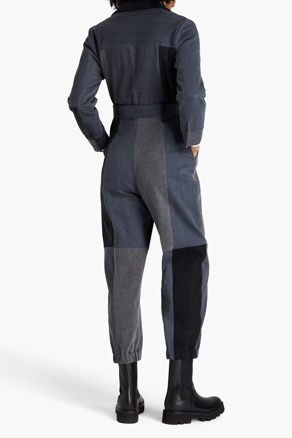 Shop E.l.v. Denim X The Outnet The Patchwork Denim Jumpsuit In Anthracite