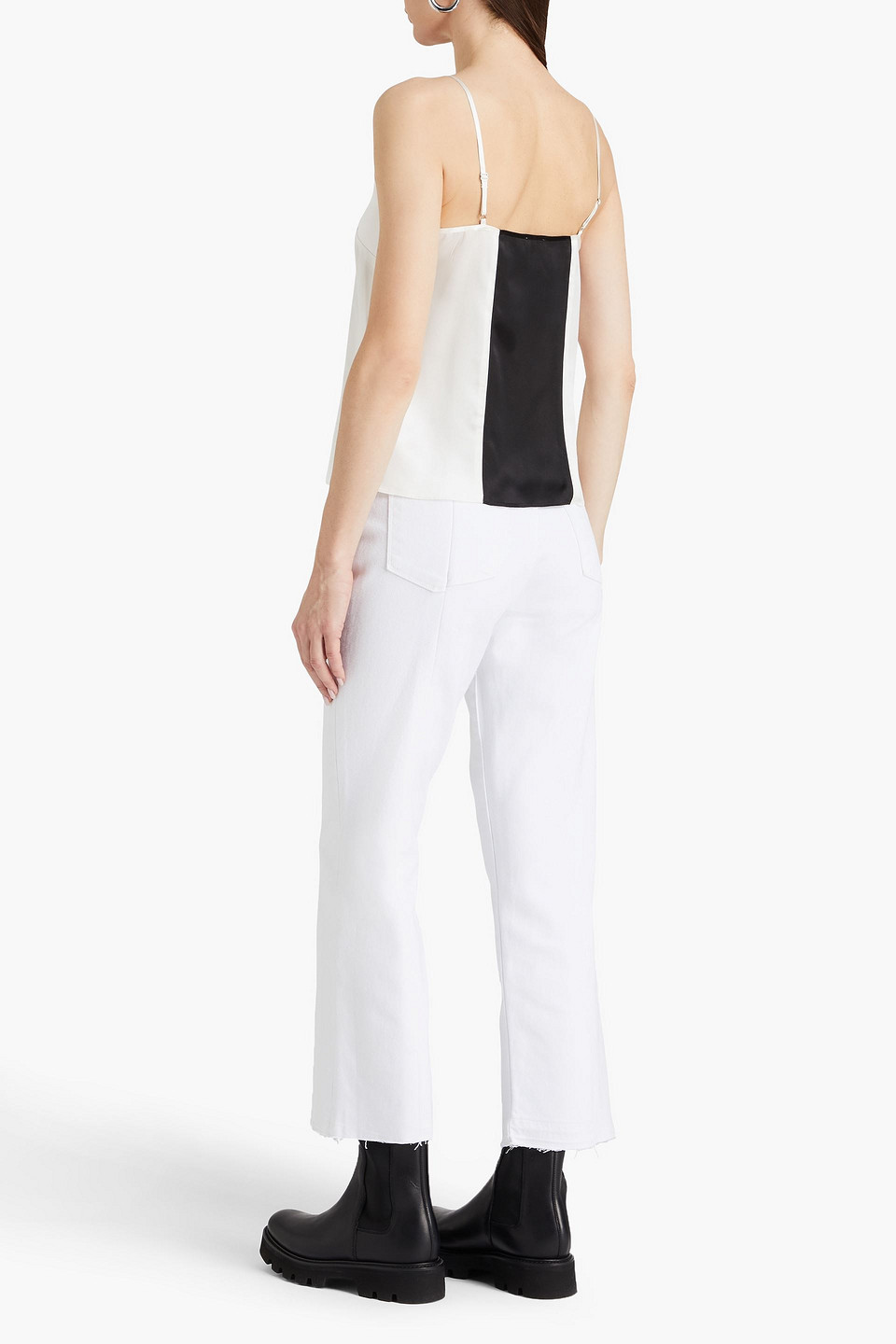 Shop E.l.v. Denim X The Outnet The Monochrome Two-tone Silk-satin Camisole In Ivory