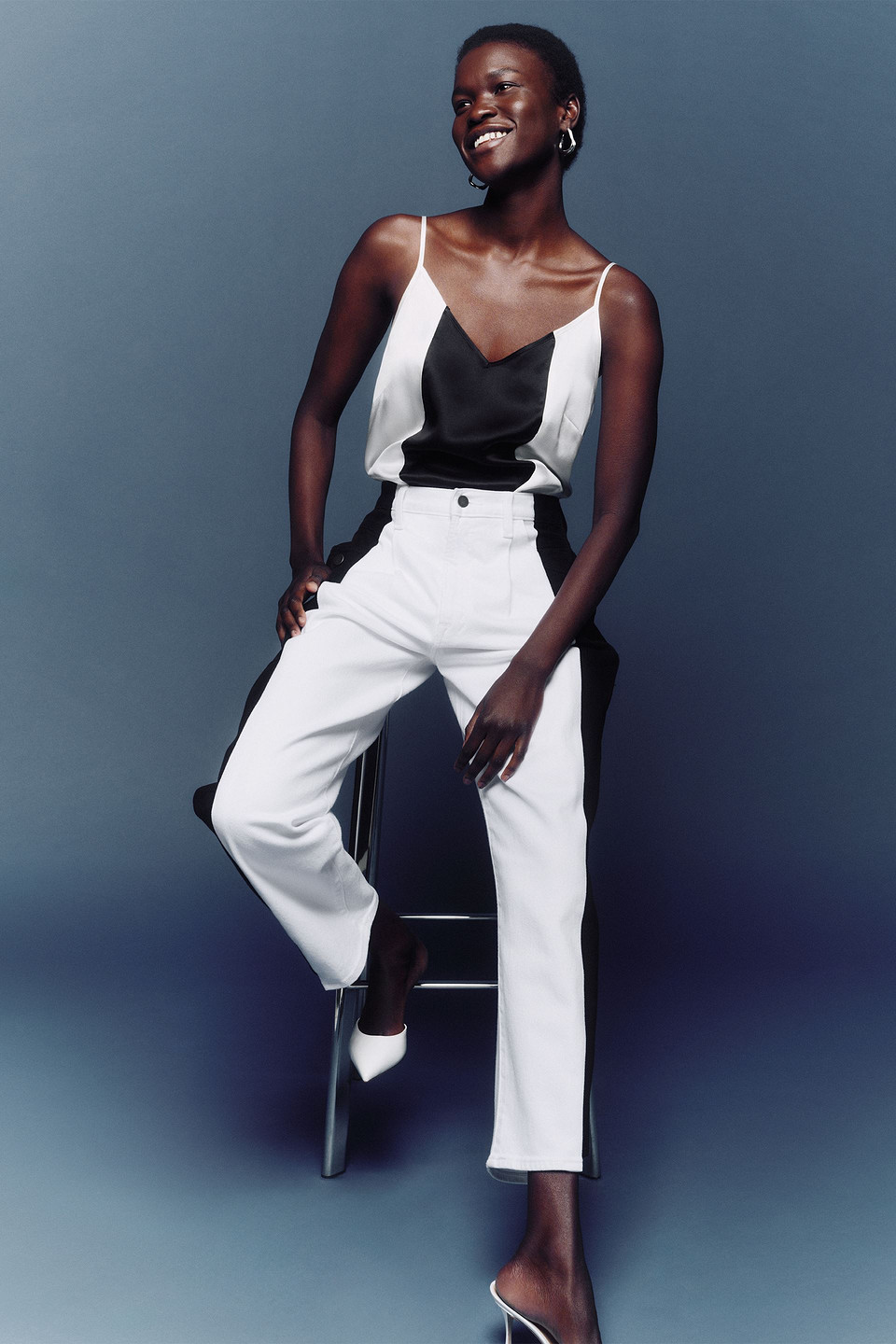 Shop E.l.v. Denim X The Outnet The Monochrome Two-tone Silk-satin Camisole In Ivory