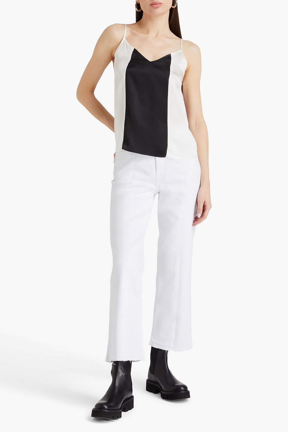 Shop E.l.v. Denim X The Outnet The Monochrome Two-tone Silk-satin Camisole In Ivory