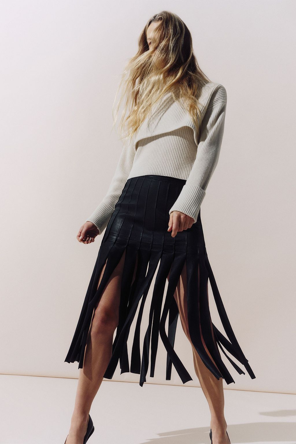 E.L.V. DENIM X THE OUTNET طقم “ذا تشانكي” مكون من بلوزة وكنزة رياضية بياقة عالية مصنوعة من الكشمير المضلع