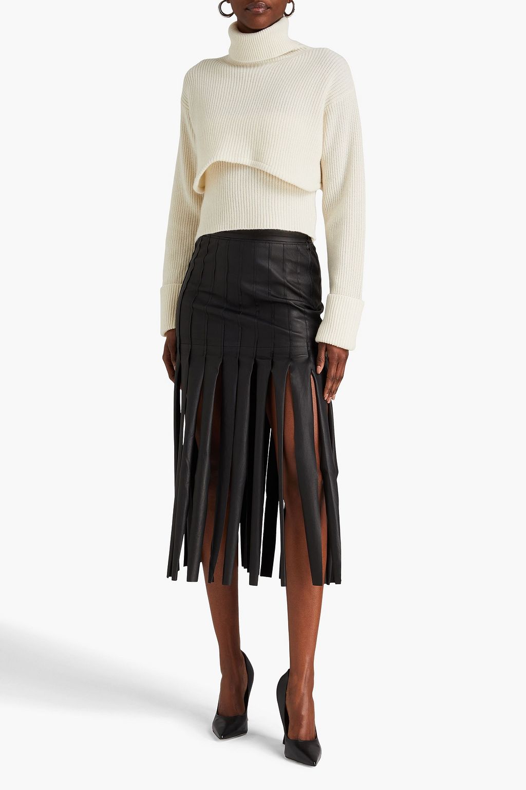 E.L.V. DENIM X THE OUTNET طقم “ذا تشانكي” مكون من بلوزة وكنزة رياضية بياقة عالية مصنوعة من الكشمير المضلع