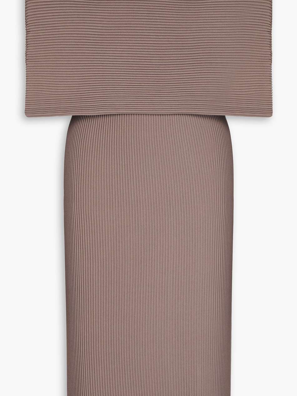 the bardot off-the-shoulder ribbed-knit midi dress