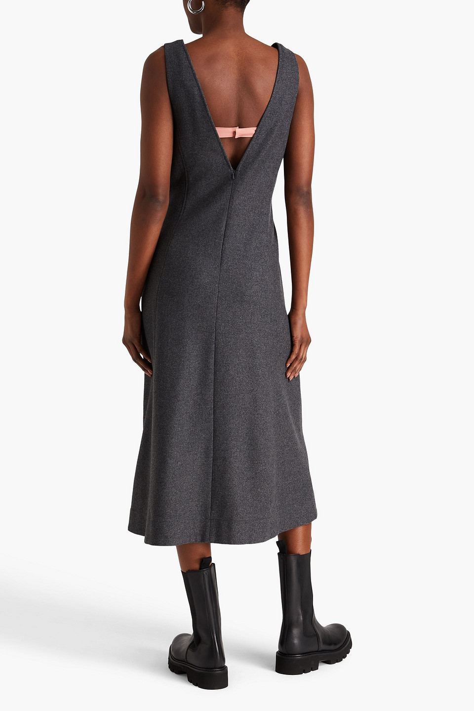 Shop E.l.v. Denim X The Outnet The Tunic Wool-flannel Midi Dress In Anthracite