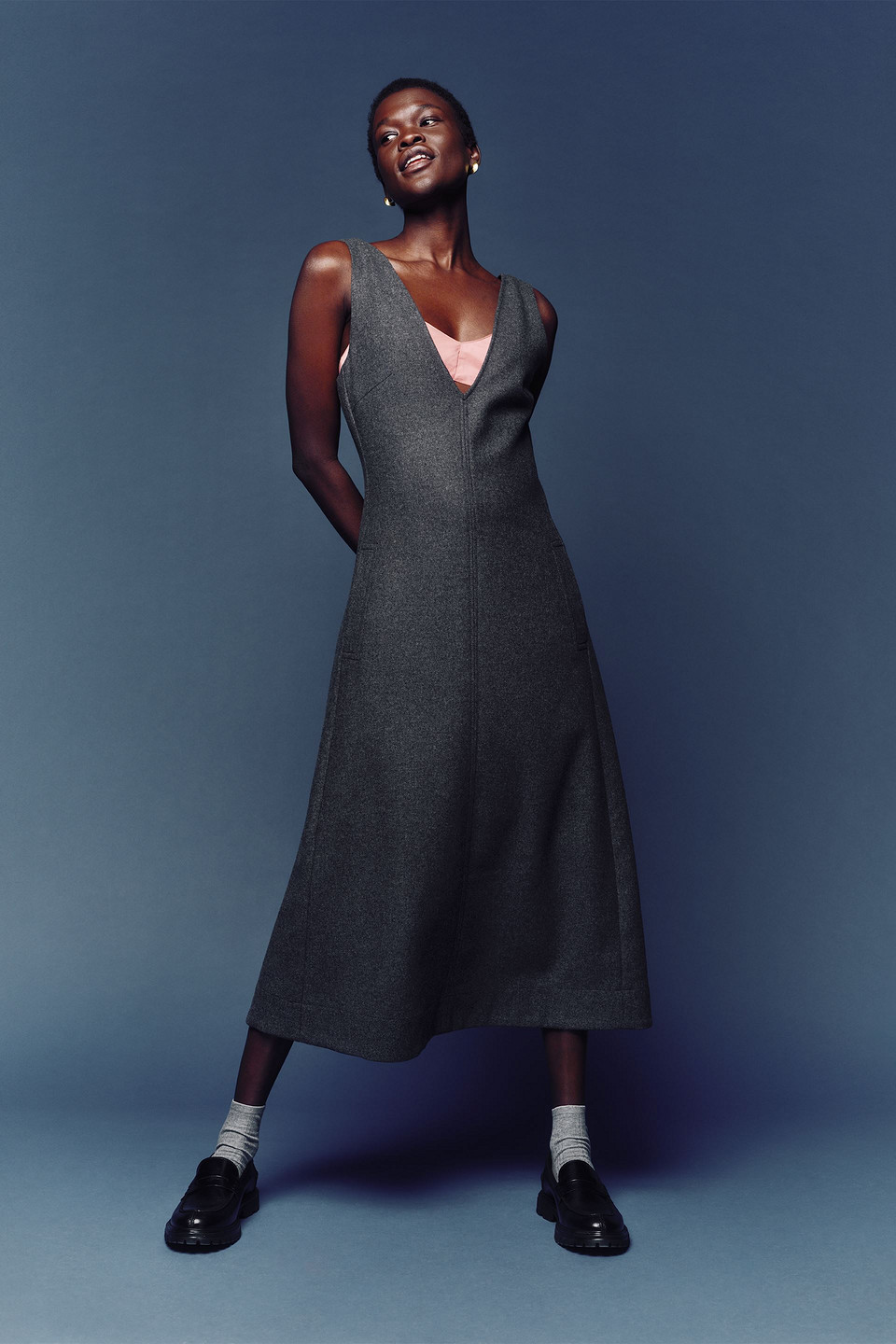 Shop E.l.v. Denim X The Outnet The Tunic Wool-flannel Midi Dress In Anthracite