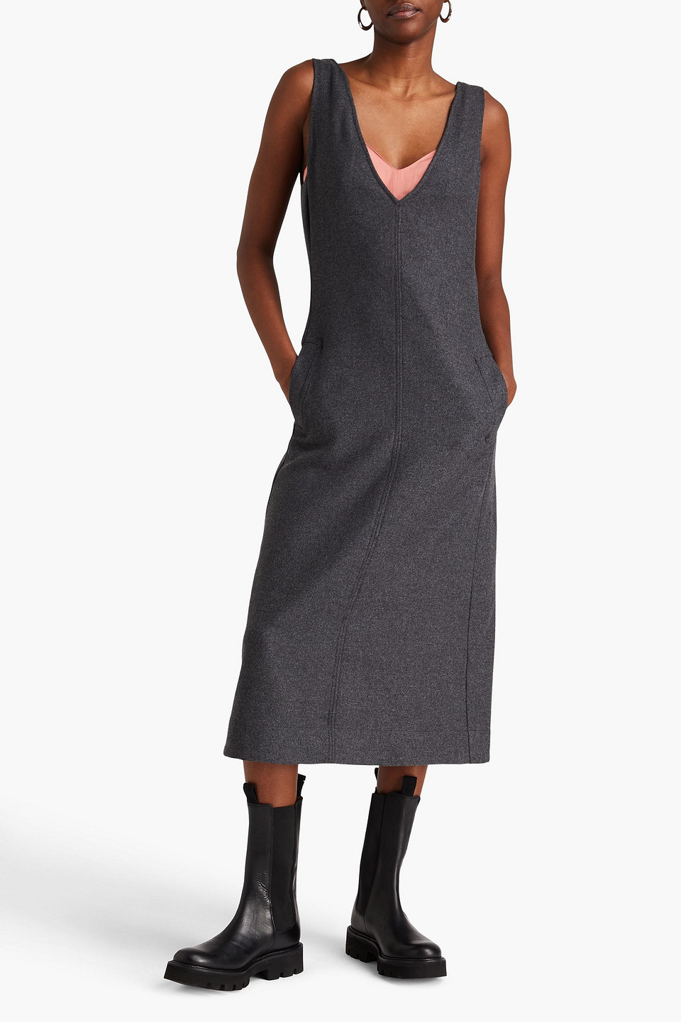 Shop E.l.v. Denim X The Outnet The Tunic Wool-flannel Midi Dress In Anthracite