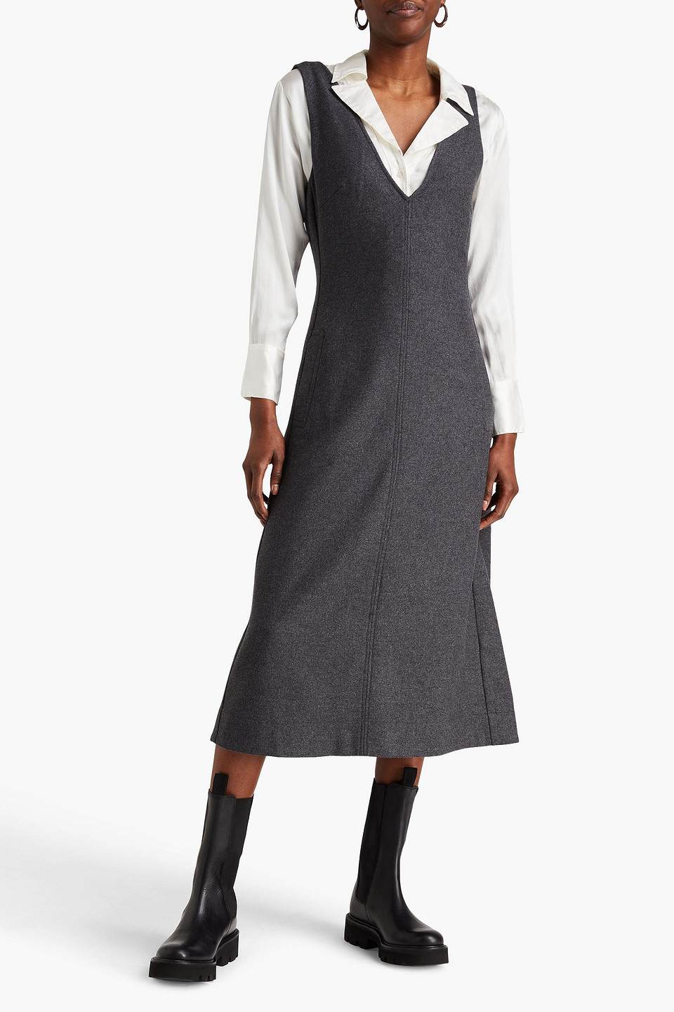 Shop E.l.v. Denim X The Outnet The Tunic Wool-flannel Midi Dress In Anthracite