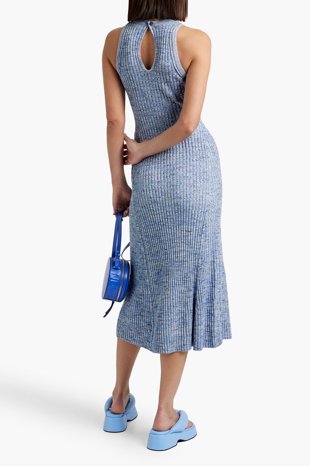 GANNI Marled ribbed merino wool midi dress
