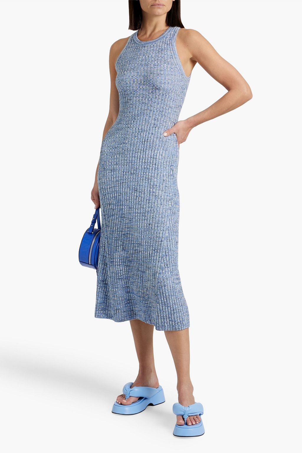 GANNI Marled ribbed merino wool midi dress