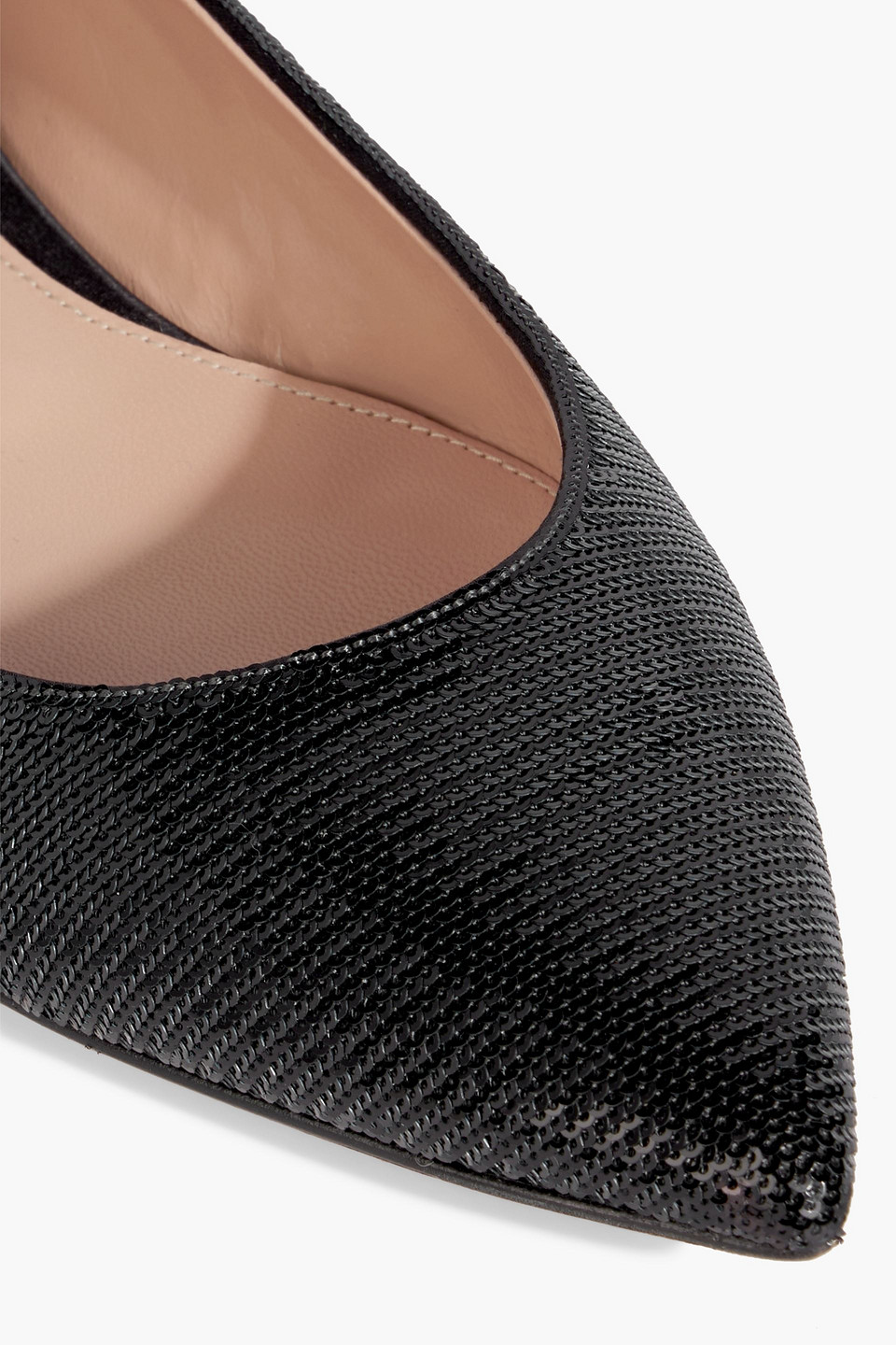 Gianvito Rossi Palladium Sequined Satin Point-toe Flats In Black