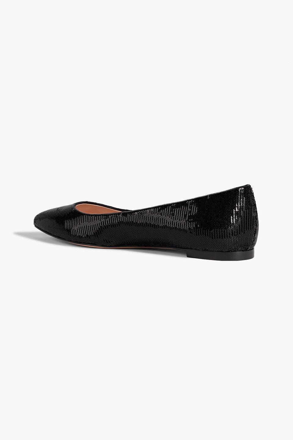 Gianvito Rossi Palladium Sequined Satin Point-toe Flats In Black